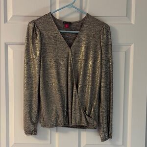 Vince Camuto Metallic Gold V-Neck Blouse